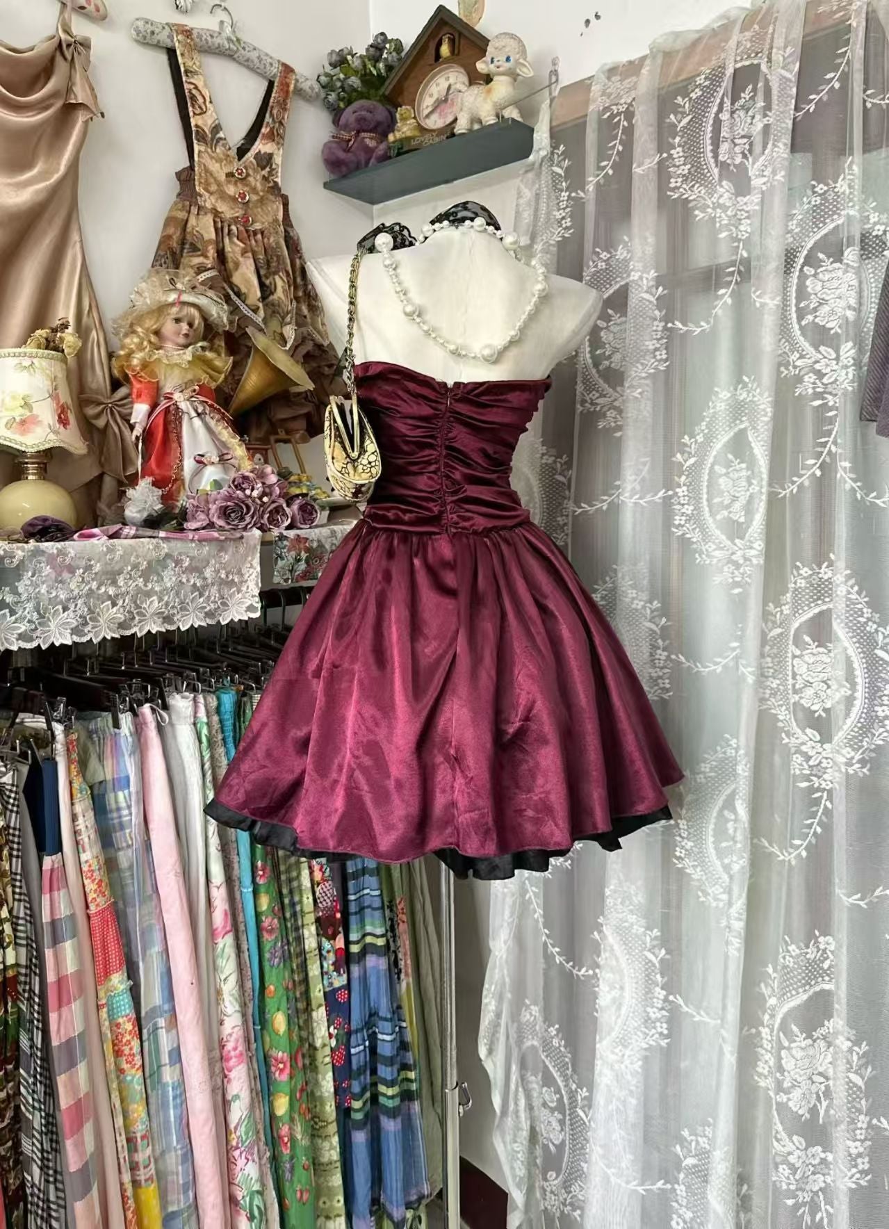 Trägerloses silbernes Vintage-Abendkleid, A-Linie, Geburtstagskleid J9370