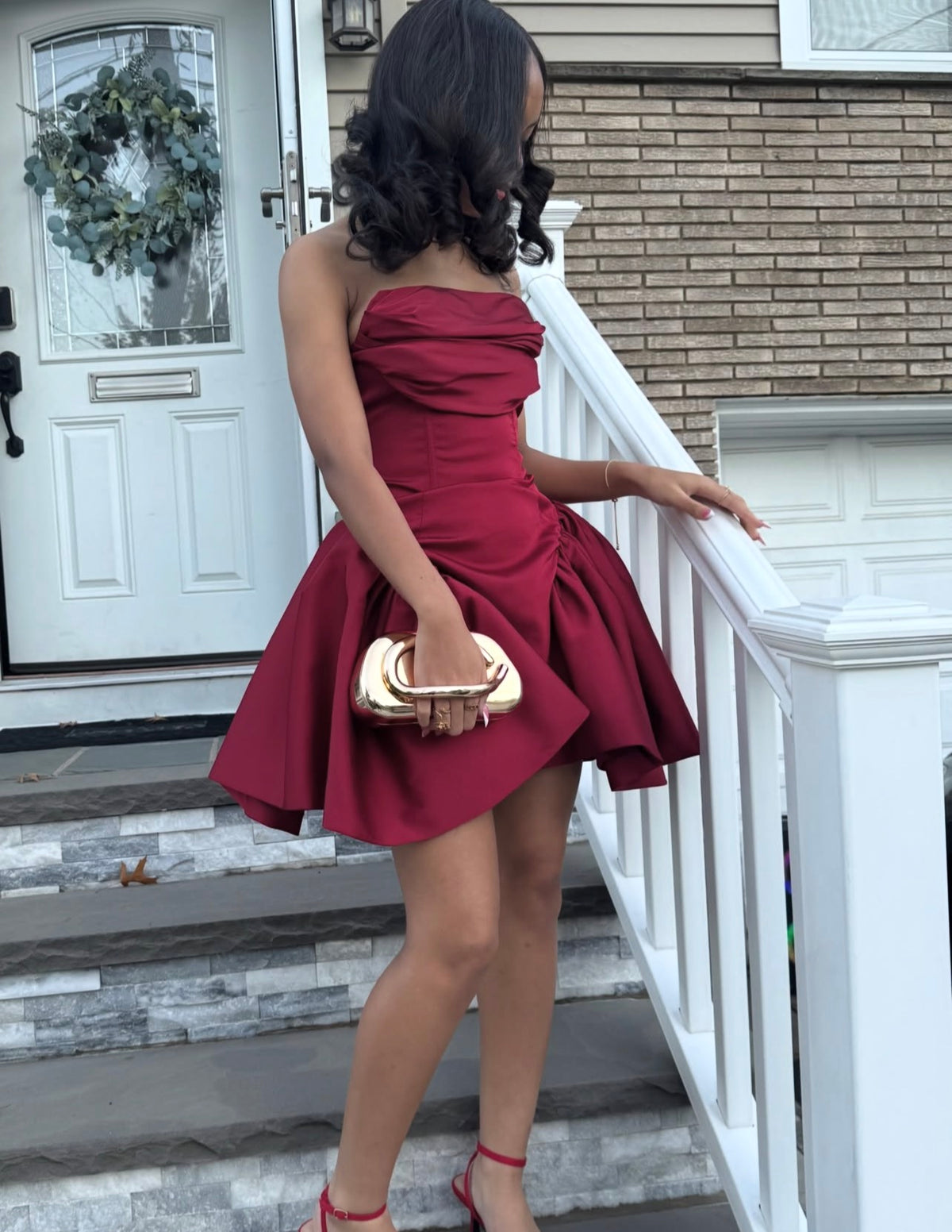 Robe de bal bustier violette en satin avec appliques, robe de soirée formelle J9413