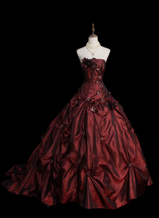 Robe de bal bustier violette en satin avec appliques, robe de soirée formelle J9413