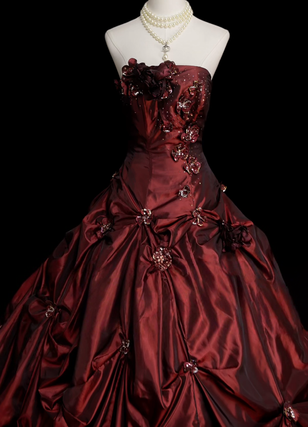 Robe de bal bustier violette en satin avec appliques, robe de soirée formelle J9413