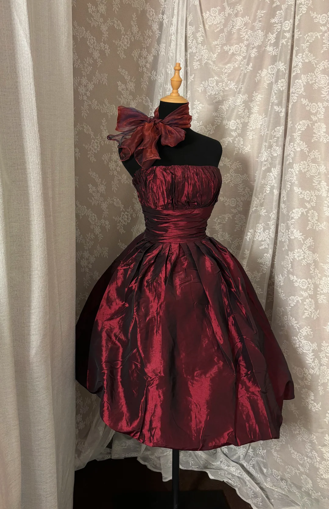 Strapless Burgundy Taffeta Birthday Dress A Line Short Dress  J10006