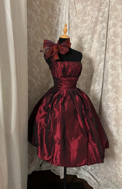 Strapless Burgundy Taffeta Birthday Dress A Line Short Dress  J10006