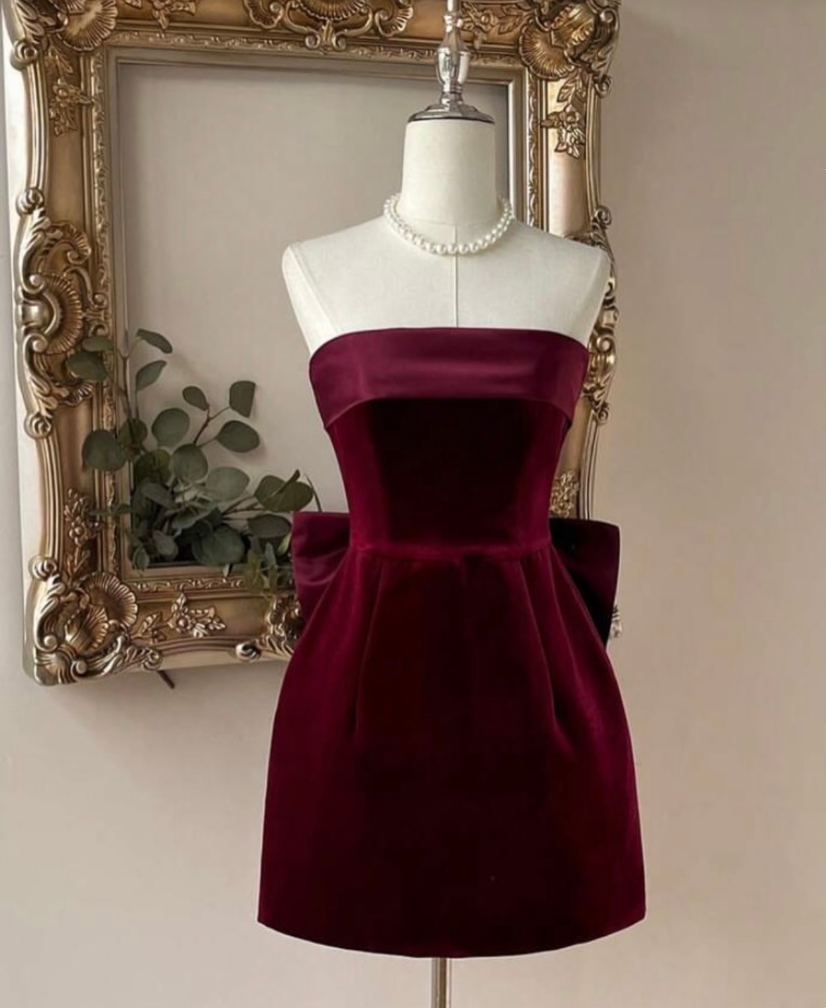 Strapless Burgundy Velvet Sheath Homecoming Dress With Bow Knot  J11352
