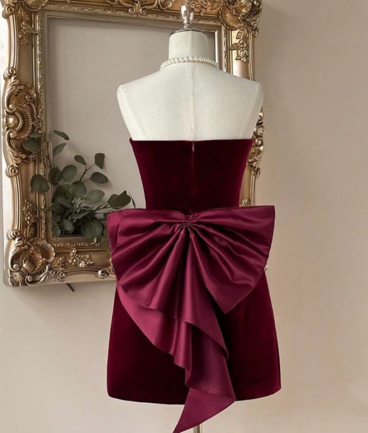 Strapless Burgundy Velvet Sheath Homecoming Dress With Bow Knot  J11352