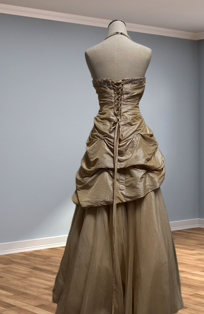 Trägerloses silbernes Vintage-Abendkleid, A-Linie, Geburtstagskleid J9370