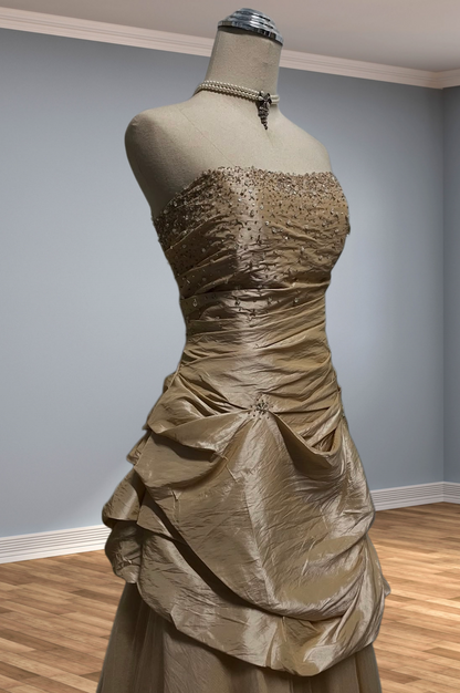 Trägerloses silbernes Vintage-Abendkleid, A-Linie, Geburtstagskleid J9370