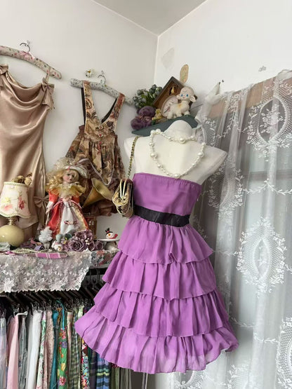 Robe de bal bustier violette en satin avec appliques, robe de soirée formelle J9413