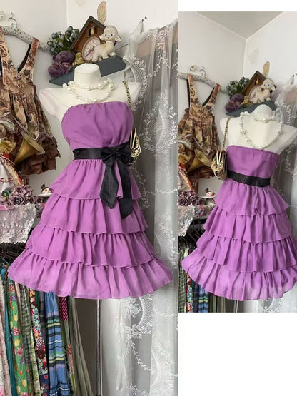 Robe de bal bustier violette en satin avec appliques, robe de soirée formelle J9413