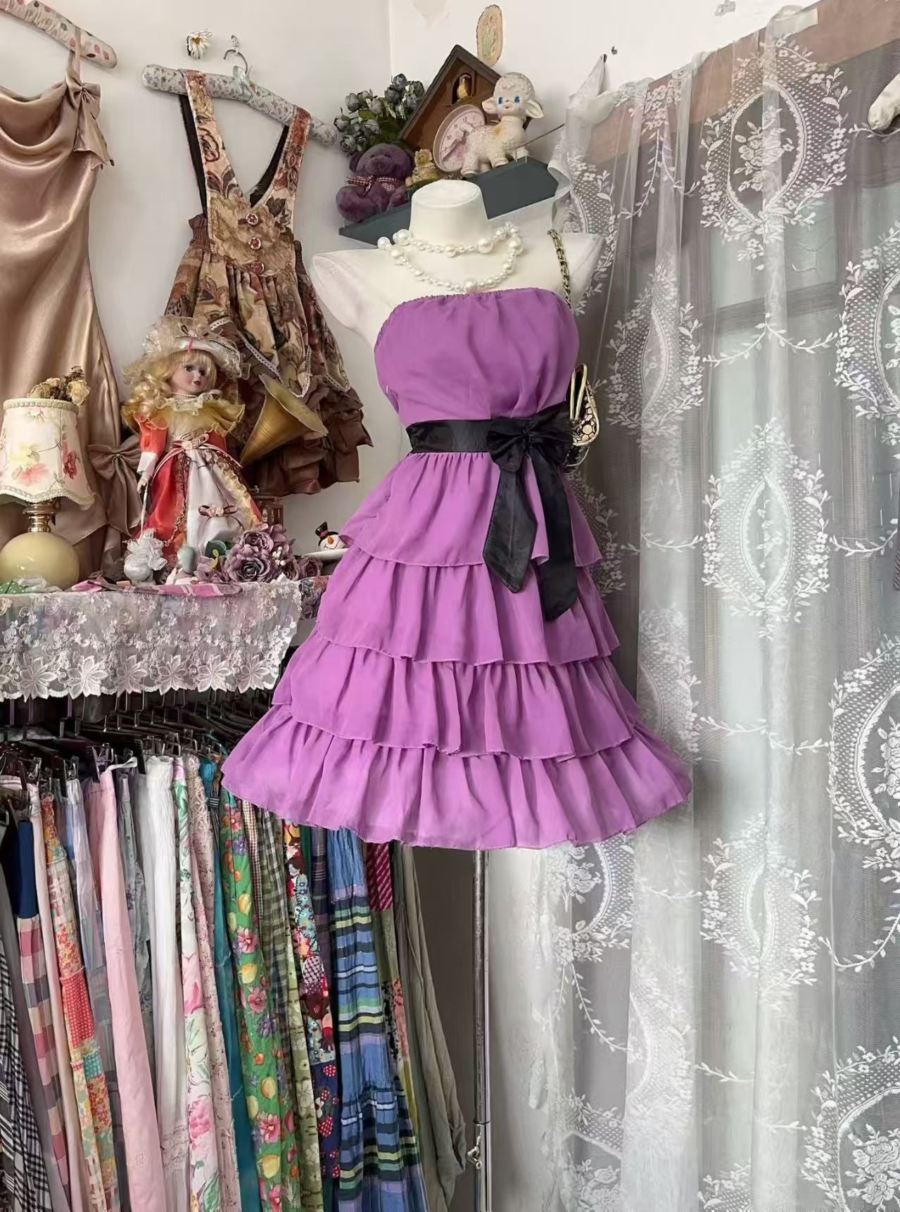 Robe de bal bustier violette en satin avec appliques, robe de soirée formelle J9413