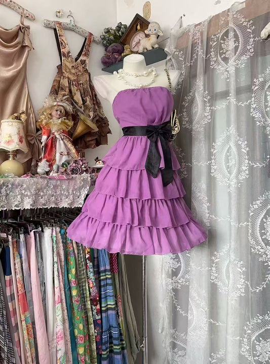 Strapless Chiffon A Line Homecoming Dress Ruffled Birthday Dress  J10553
