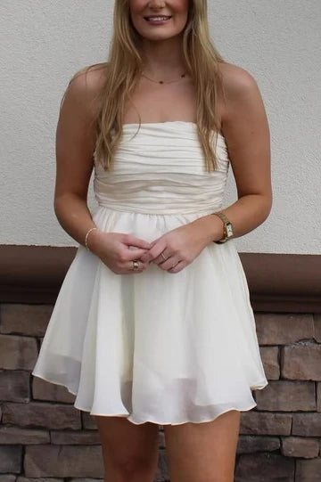 Trägerloses silbernes Vintage-Abendkleid, A-Linie, Geburtstagskleid J9370