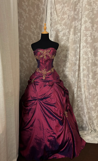 Strapless Fuchsia Vintage Prom Dress Taffeta Birthday Dress  J10003