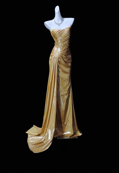 Trägerloses silbernes Vintage-Abendkleid, A-Linie, Geburtstagskleid J9370