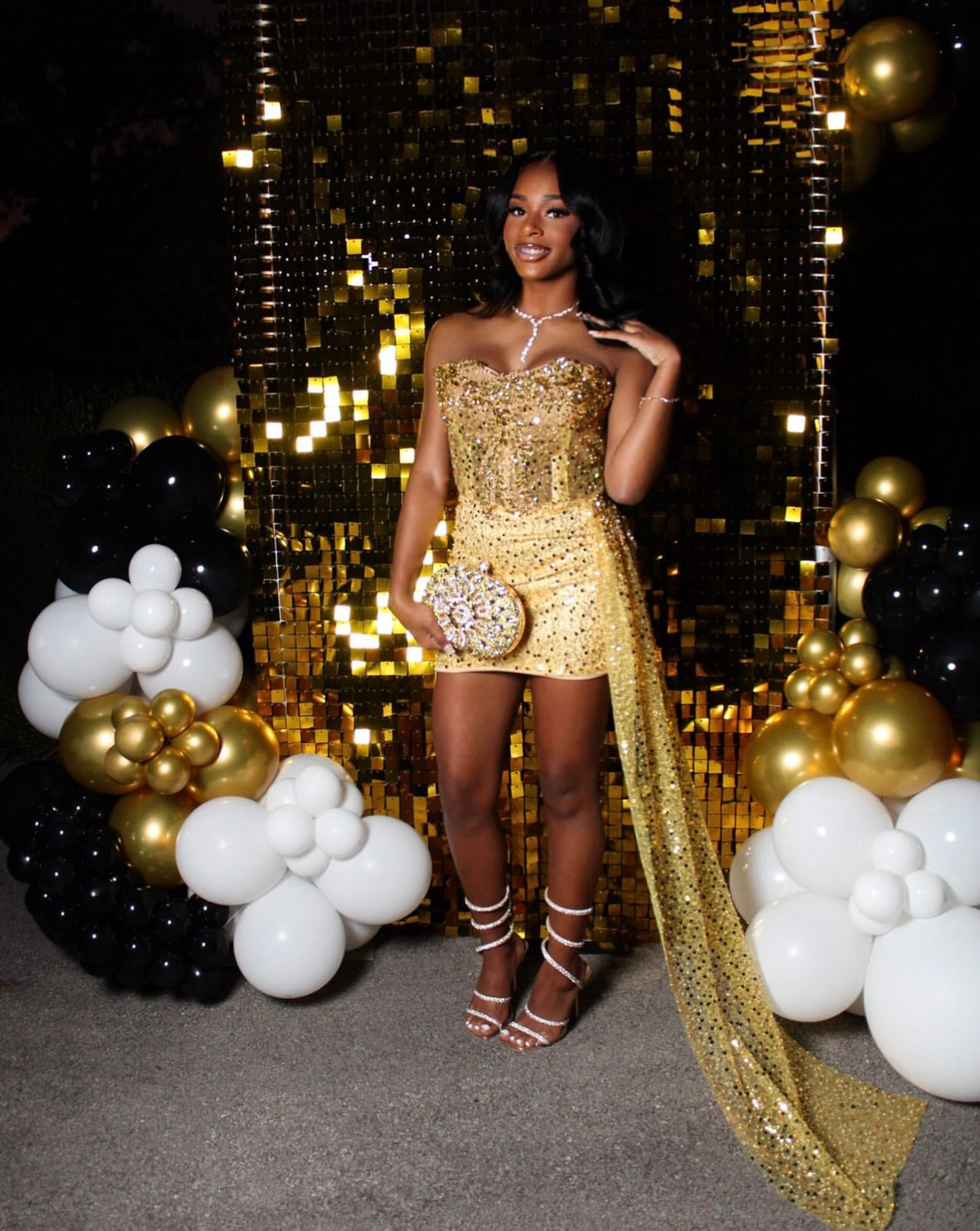 Strapless Gold Sequins Mini Birthday Dress Homecoming Dress  J12118