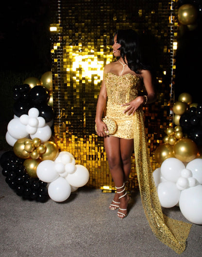 Strapless Gold Sequins Mini Birthday Dress Homecoming Dress  J12118