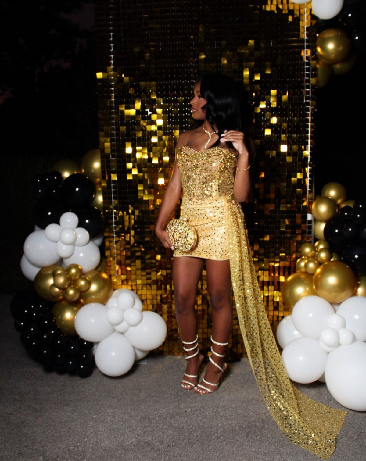 Strapless Gold Sequins Mini Birthday Dress Homecoming Dress  J12118