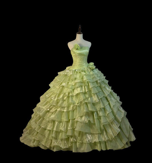 Strapless Green Ball Gown Quinceanera Dresses Layered Birthday Gown  J10250