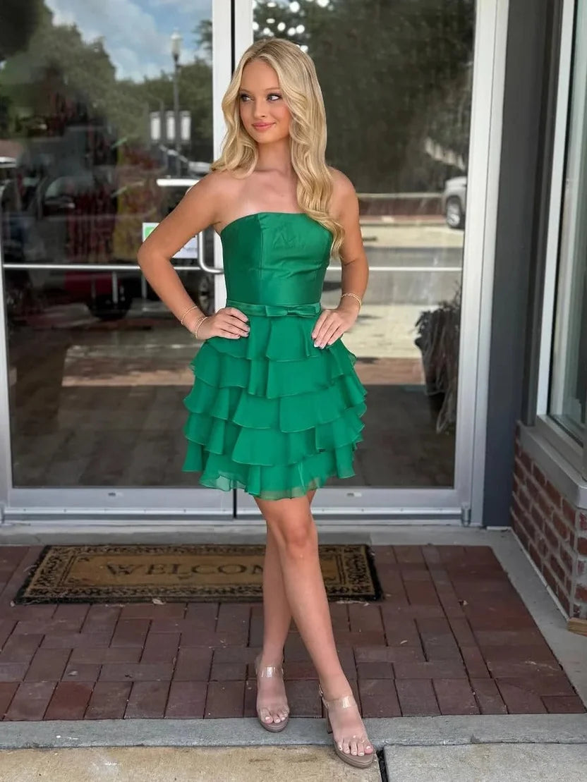 Trägerloses silbernes Vintage-Abendkleid, A-Linie, Geburtstagskleid J9370