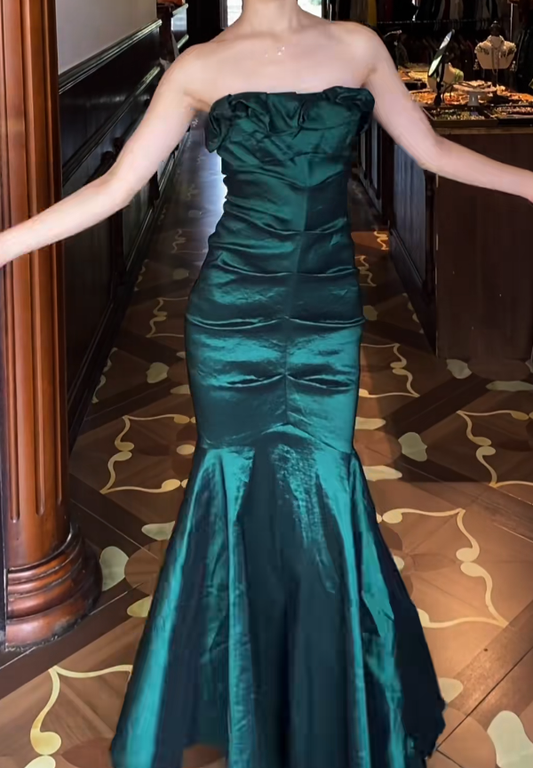 Trägerloses silbernes Vintage-Abendkleid, A-Linie, Geburtstagskleid J9370