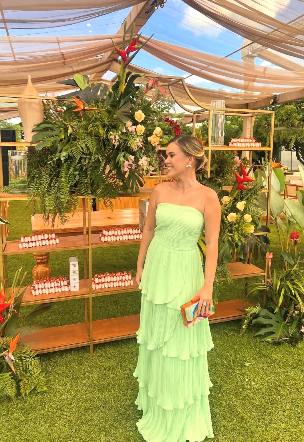 Strapless Green Pleaded Wedding Guest Dress A Line Formal Prom Dress  J10238