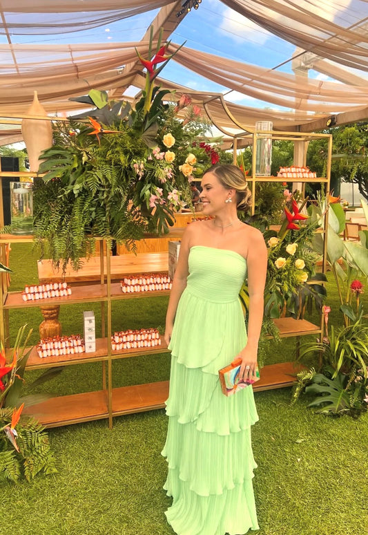 Trägerloses silbernes Vintage-Abendkleid, A-Linie, Geburtstagskleid J9370