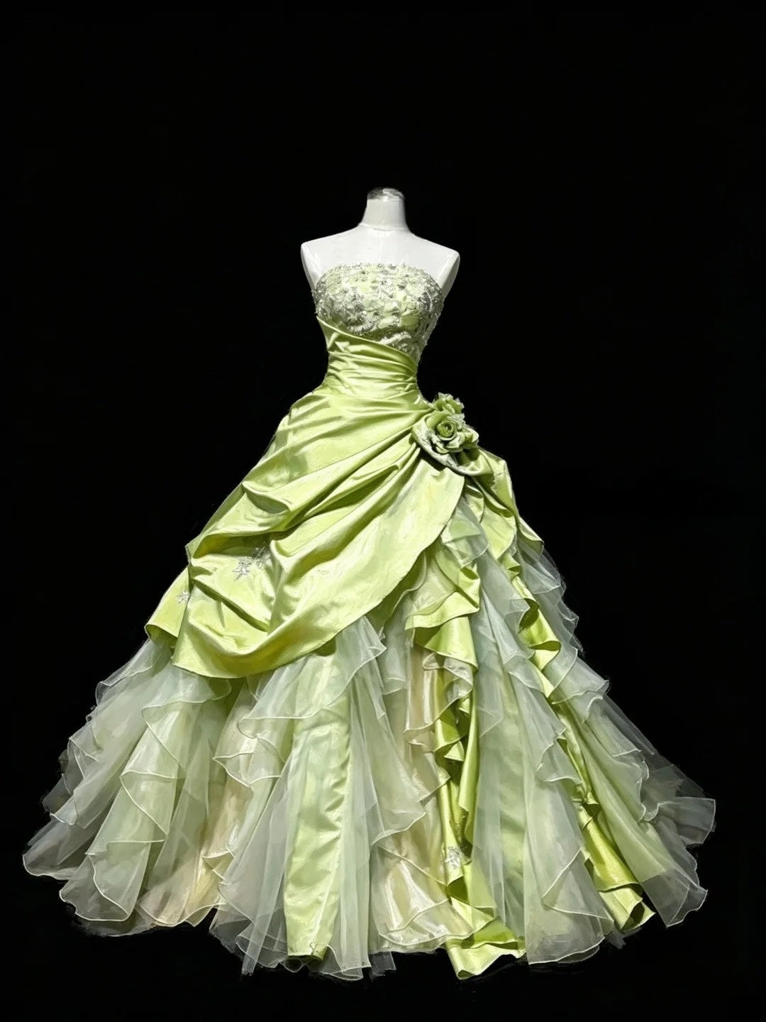 Strapless Green Ruffled Quinceanera Dresses Ball Gown Birthday Dress  J11873