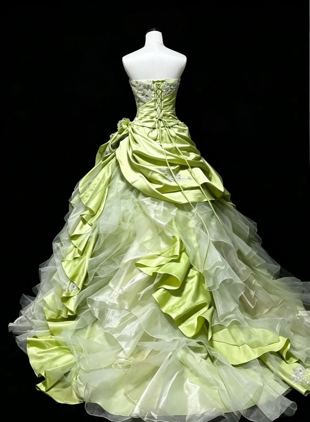 Strapless Green Ruffled Quinceanera Dresses Ball Gown Birthday Dress  J11873