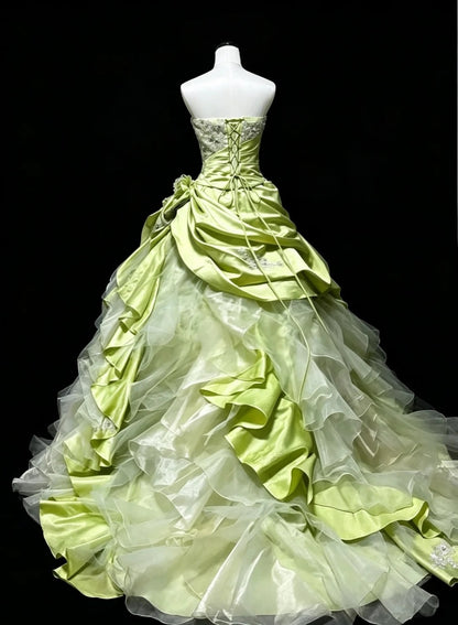 Strapless Green Ruffled Quinceanera Dresses Ball Gown Birthday Dress  J11873