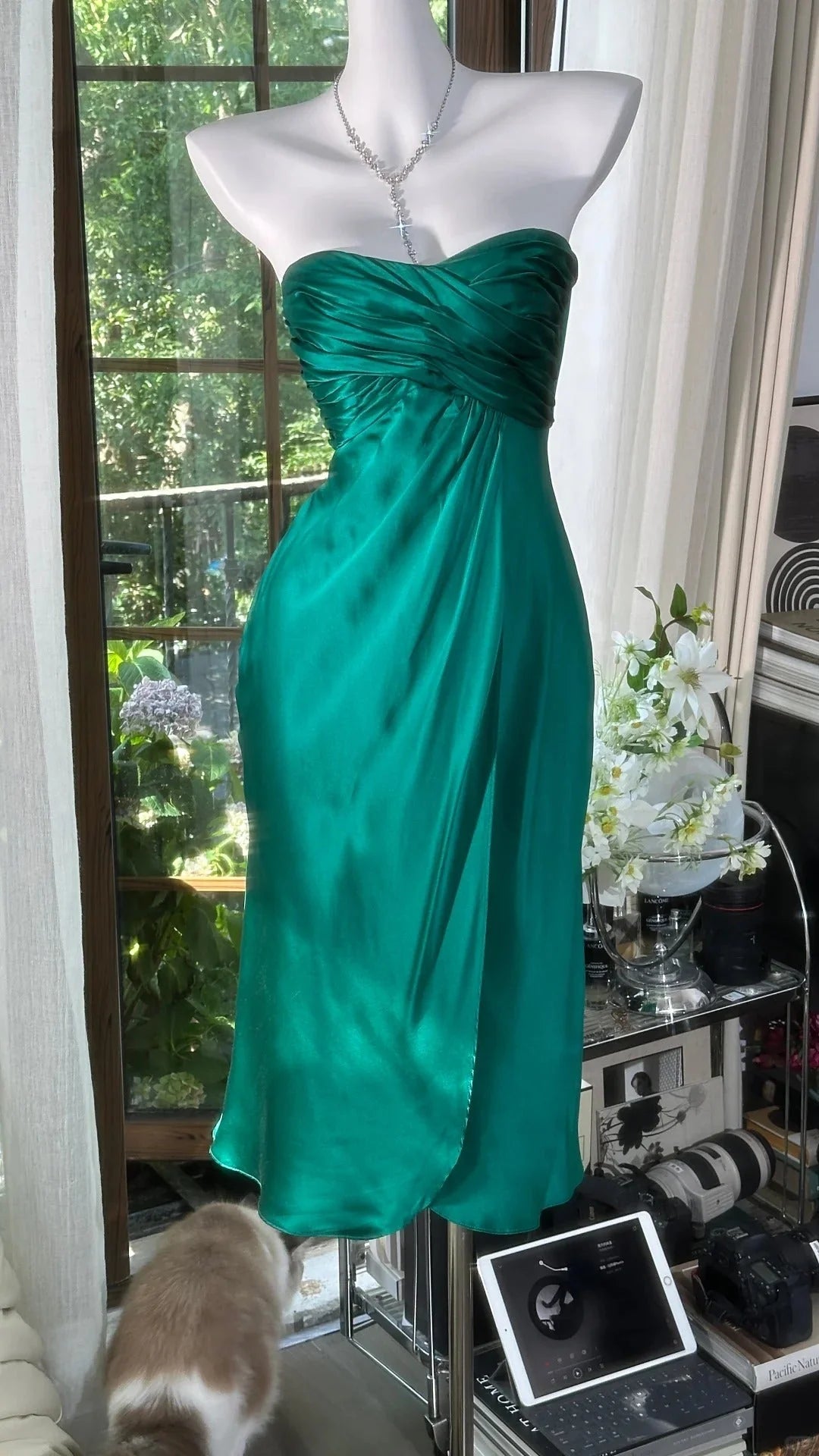 Robe de bal bustier violette en satin avec appliques, robe de soirée formelle J9413