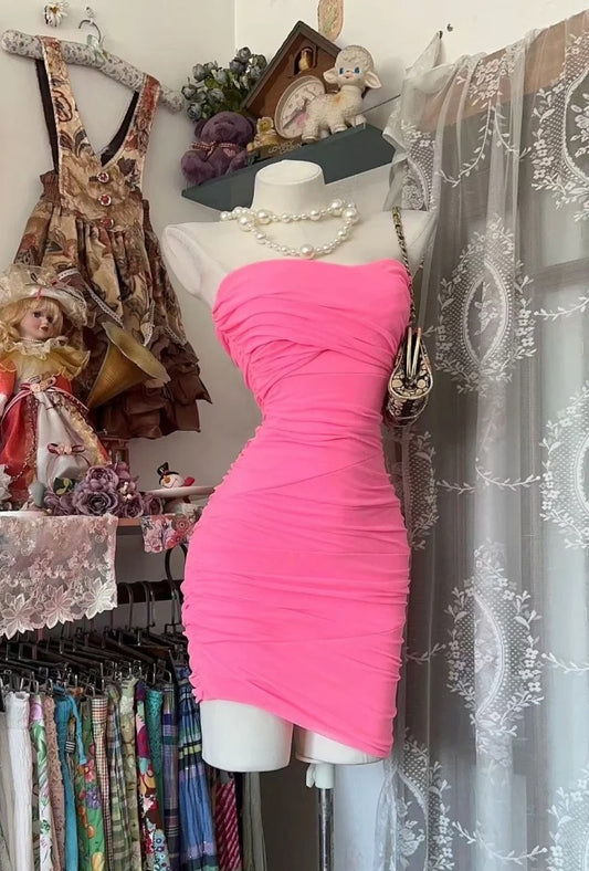 Trägerloses silbernes Vintage-Abendkleid, A-Linie, Geburtstagskleid J9370