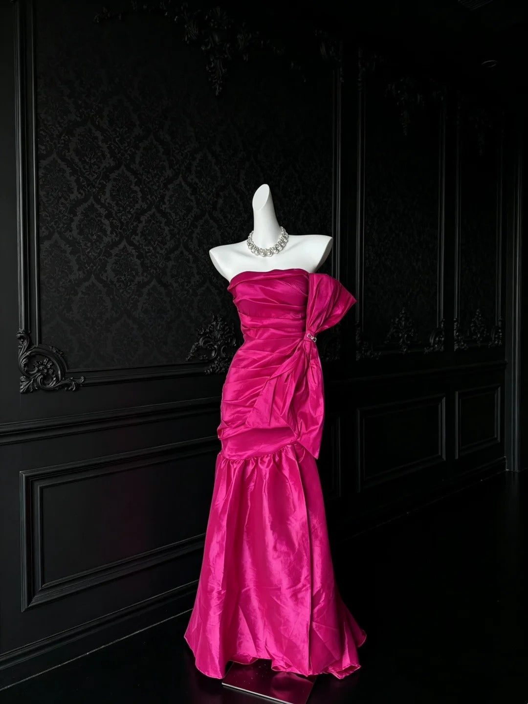Strapless Hot Pink Sheath Long Prom Dress With Bow Knot  J10825