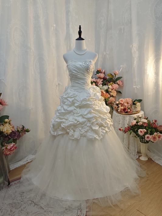 Strapless Ivory Retro Bridal Wedding Dress Sweet Birthday Gown  J10108