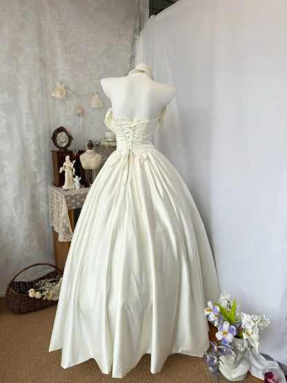 Robe de bal bustier violette en satin avec appliques, robe de soirée formelle J9413