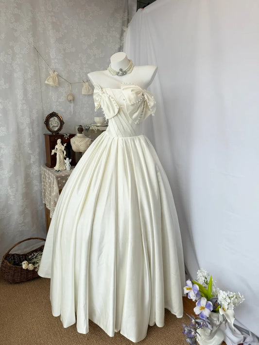 Strapless Ivory Satin Birthday Dress A Line Cute Formal Dress  J10597
