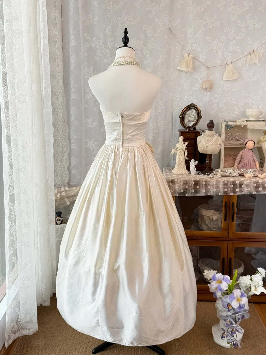 Strapless Ivory Satin Birthday Dress A Line Evening Dress  J10514