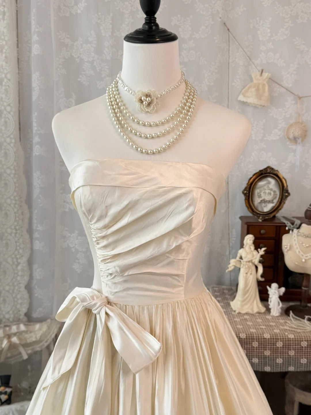 Strapless Ivory Satin Birthday Dress A Line Evening Dress  J10514