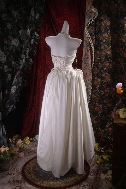 Strapless Ivory Satin Wedding Dress Elegant Birthday Gown J10192