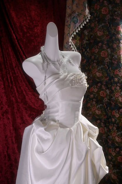 Strapless Ivory Satin Wedding Dress Elegant Birthday Gown J10192