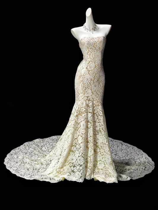 Strapless Lace Mermaid Wedding Guest Dress For Bride  J11816
