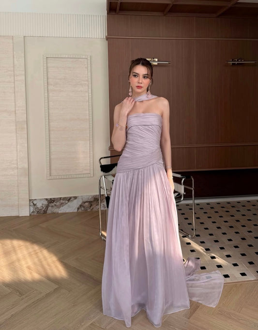 Strapless Lilac Formal Wedding Guest Dress A Line Prom Dress J9916