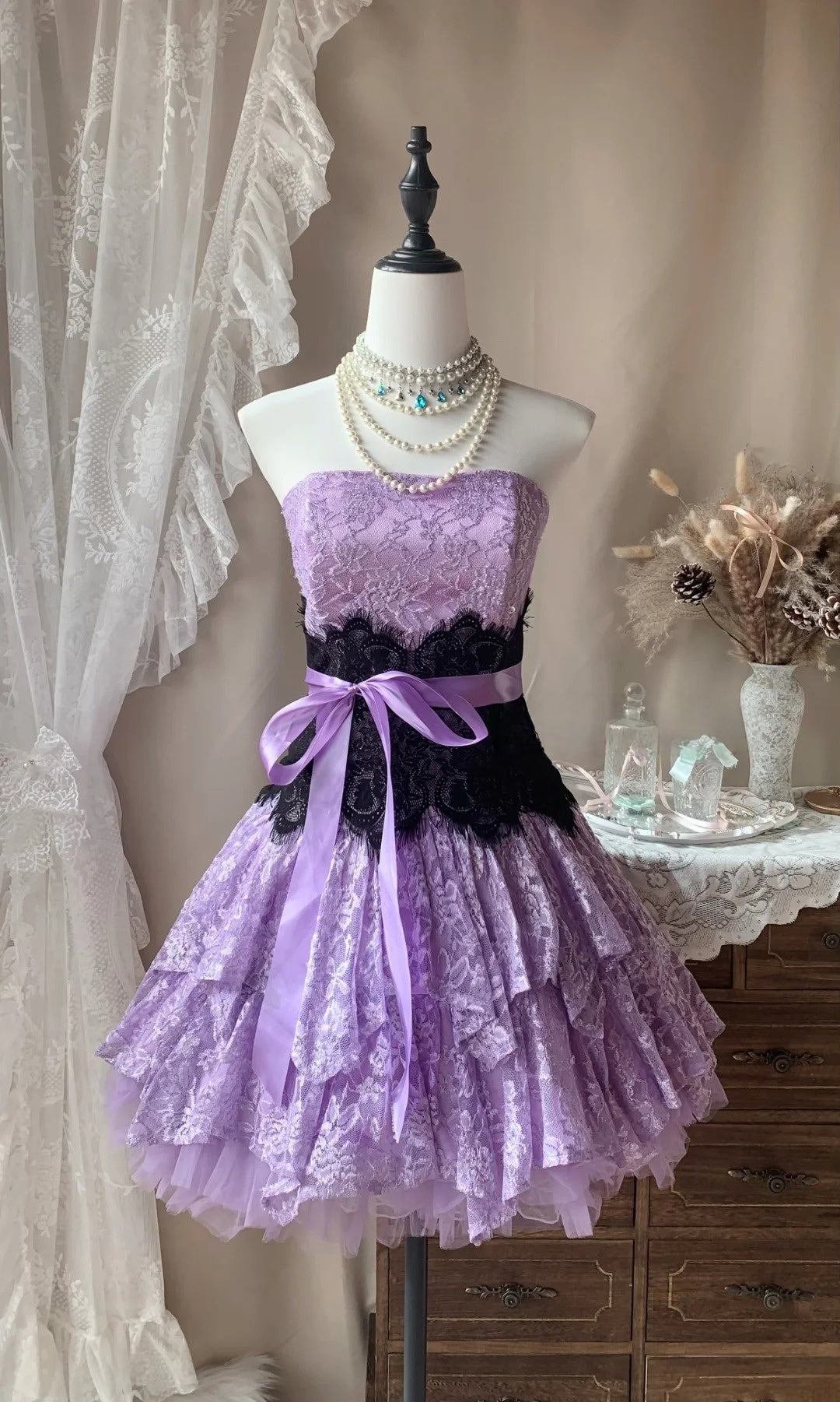 Strapless Lilac Lace Homecoming Dress A Line Short Birthday Dress  J10468