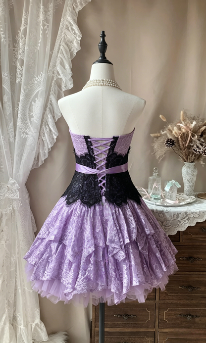 Strapless Lilac Lace Homecoming Dress A Line Short Birthday Dress  J10468