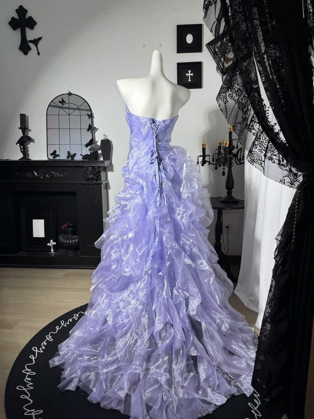 Trägerloses silbernes Vintage-Abendkleid, A-Linie, Geburtstagskleid J9370