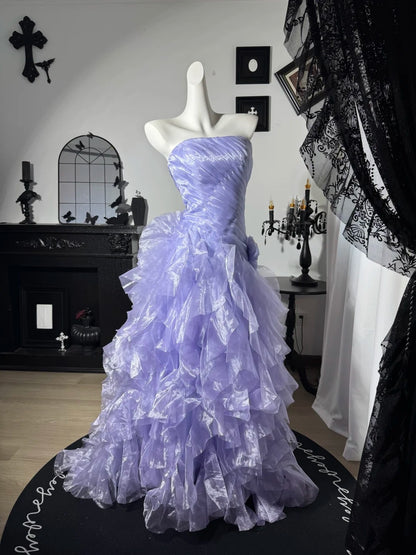 Trägerloses silbernes Vintage-Abendkleid, A-Linie, Geburtstagskleid J9370