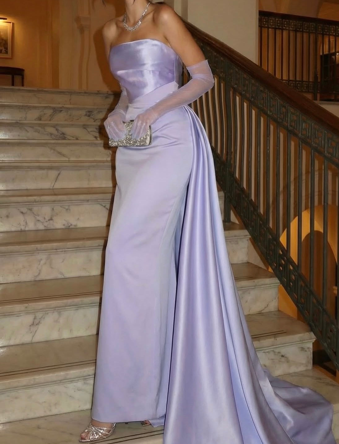 Robe de bal bustier violette en satin avec appliques, robe de soirée formelle J9413