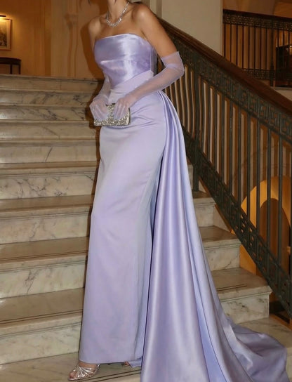 Robe de bal bustier violette en satin avec appliques, robe de soirée formelle J9413