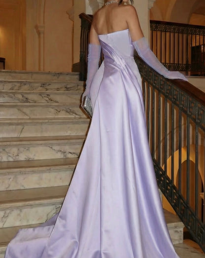 Robe de bal bustier violette en satin avec appliques, robe de soirée formelle J9413