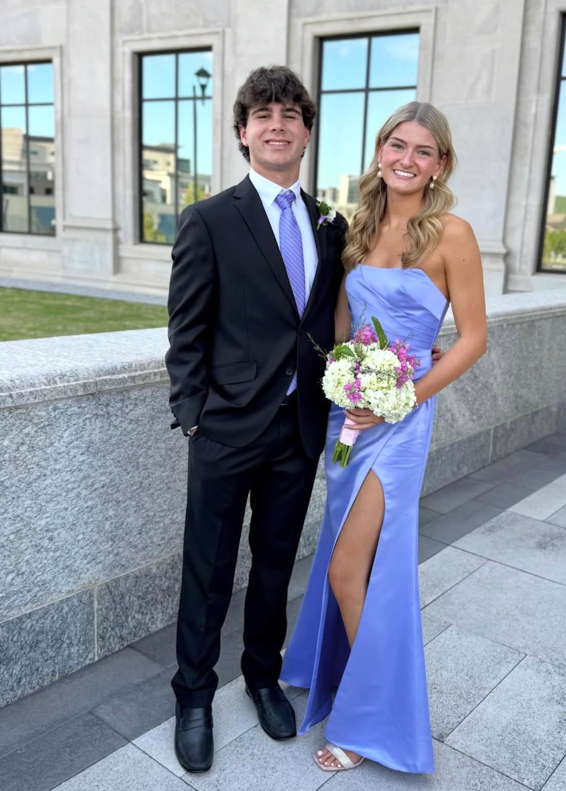 Strapless Lilac Sheath Stain Prom Dress With Slit  J10234