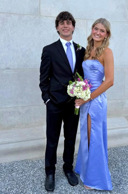 Strapless Lilac Sheath Stain Prom Dress With Slit  J10234