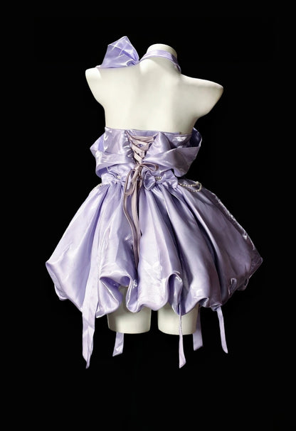Robe de bal bustier violette en satin avec appliques, robe de soirée formelle J9413